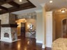 Family Room with 3-Sided Stone Fireplace